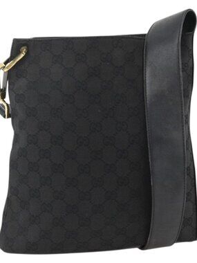 GUCCI GG Canvas Shoulder Bag Black Gold 91761 Auth mr2200